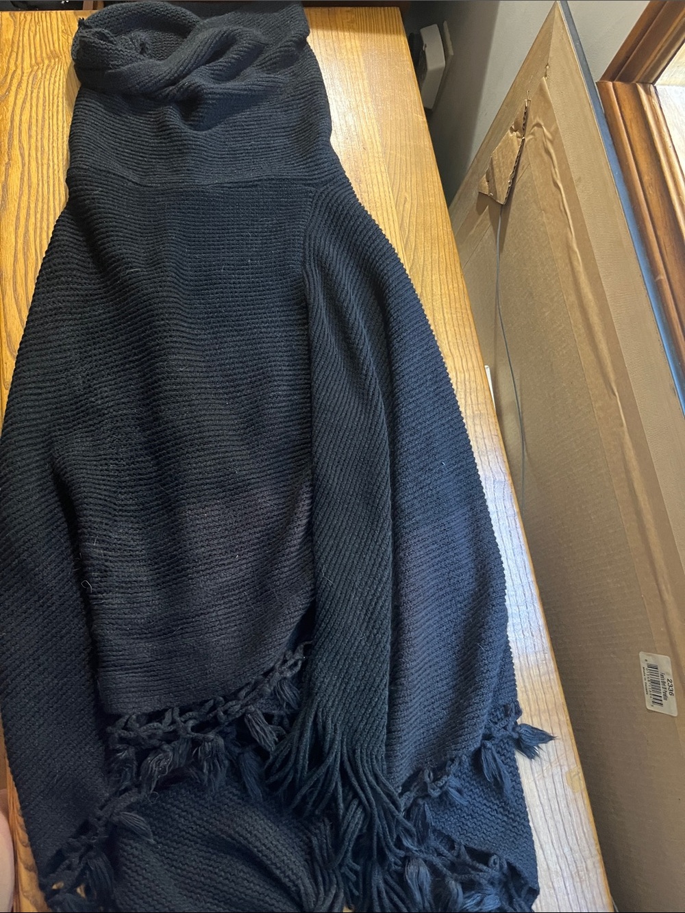 Black Knit Fringe Poncho